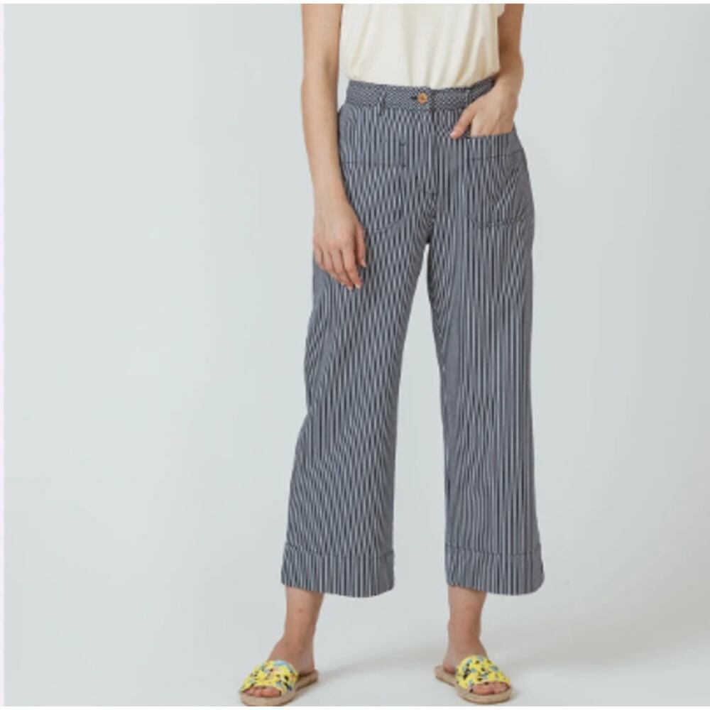 SKFK Mariartze Cropped Culottes Pants Womens Sz 6 8 Organic Cotton Striped